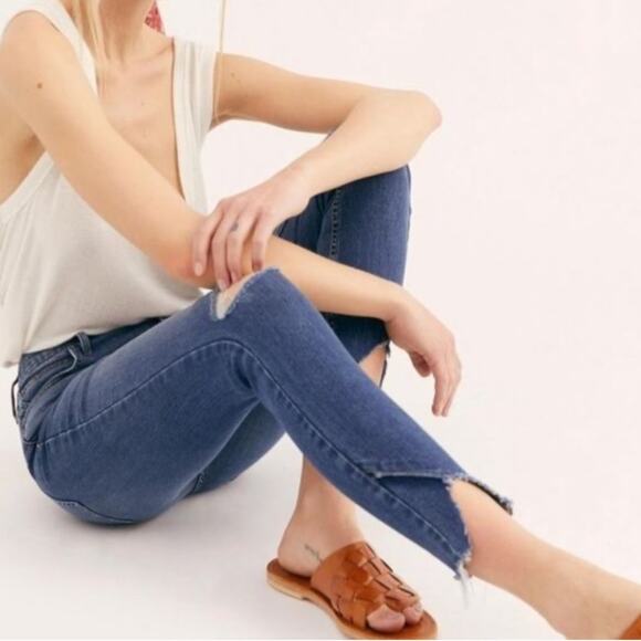 Free People Sunny Skinny Jeans Womens 31 Medium Wash High Rise Distressed Y2K - Picture 2 of 7